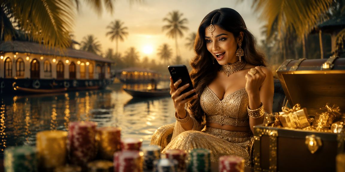 Serene Kerala backwaters with traditional Andar Bahar gaming culture